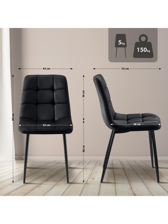 Sada 4 jedálenských stoličiek Tilde velvet, čierna