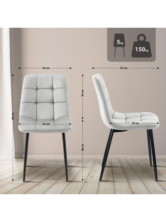 Sada 4 jedálenských stoličiek Tilde velvet, sivá