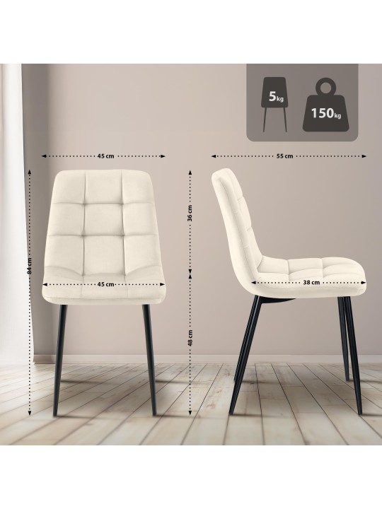 Sada 4 jedálenských stoličiek Tilde velvet, krémová