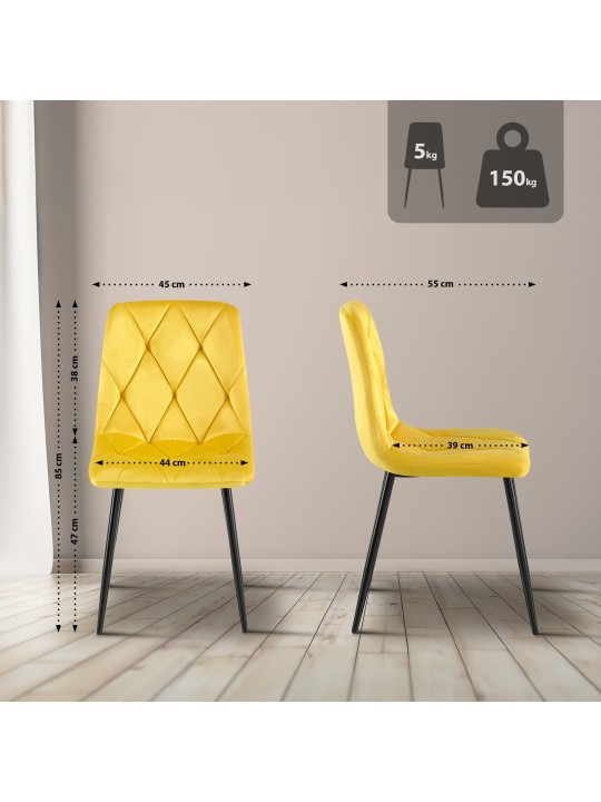 Sada 2 jedálenských stoličiek Clairton velvet, žltá