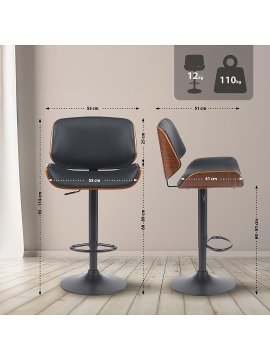 Barová stolička Beverley B umelá koža, orech/čierna