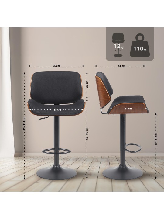 Barová stolička Beverley B látka, orech/čierna