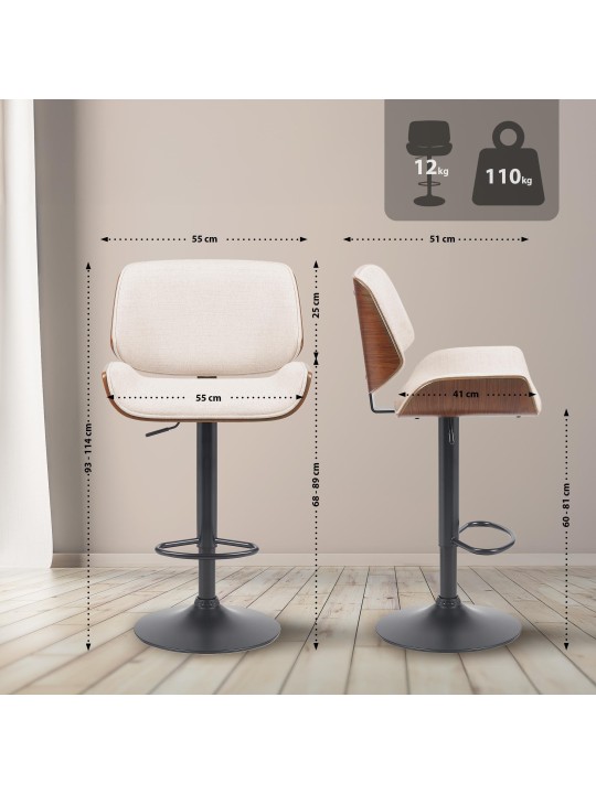 Barová stolička Beverley B látka, orech/krémová