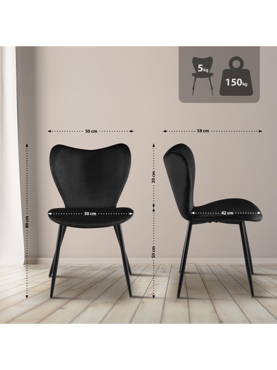 Jedálenská stolička Maika velvet, čierna