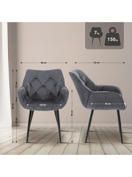 Stolička Tanna Velvet, tmavosivá