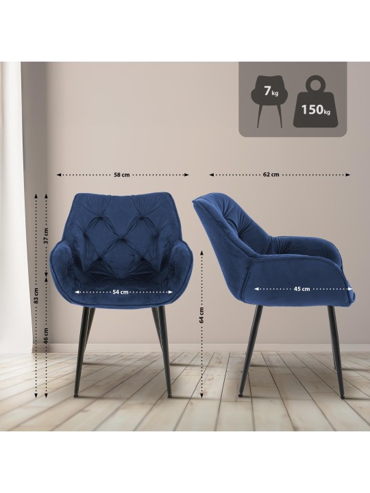 Sada 2 stoličiek Tanna velvet, tmavomodrá