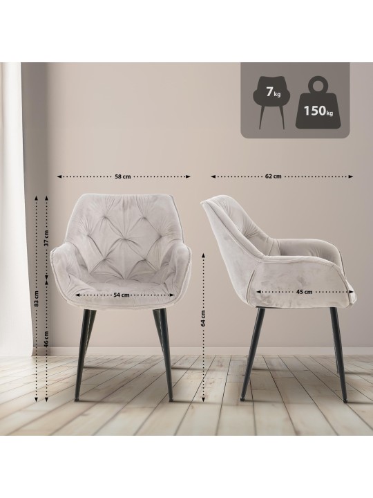 Sada 4 stoličiek Tanna velvet, sivá