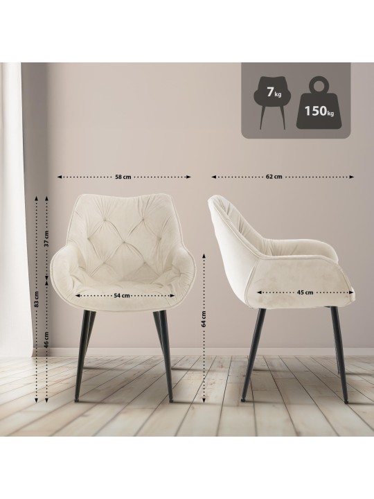 Sada 4 stoličiek Tanna velvet, krémová