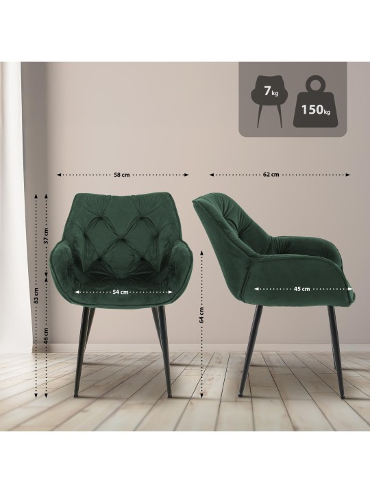Sada 4 stoličiek Tanna velvet, zelená