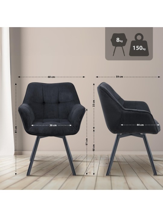 Stolička do jedálne Jordi Cord, čierna