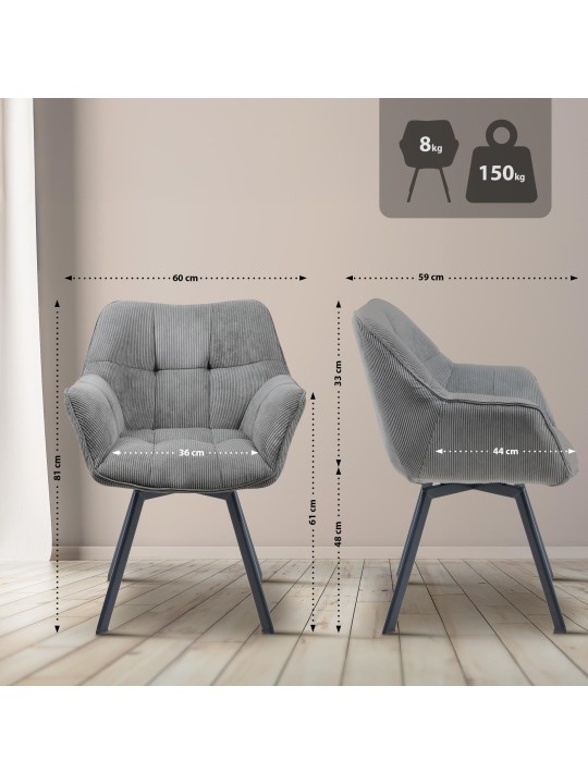 Stolička do jedálne Jordi Cord, sivá