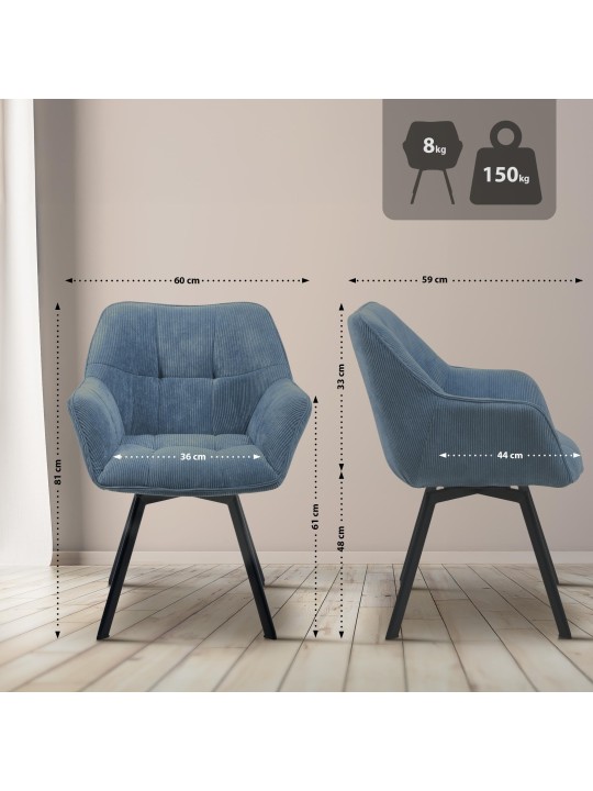 Stolička do jedálne Jordi Cord, modrá