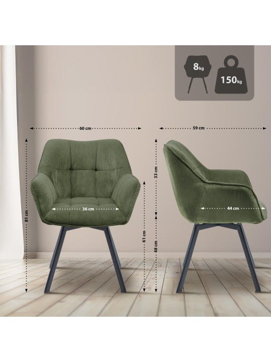 Stolička do jedálne Jordi Cord, zelená