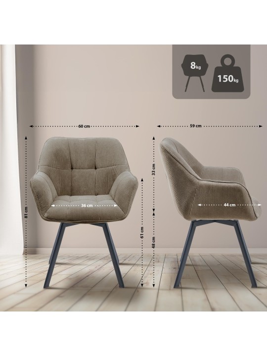 Stolička do jedálne Jordi Cord, hnedá