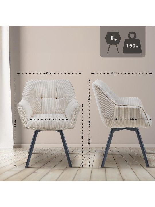 Stolička do jedálne Jordi Cord, krémová