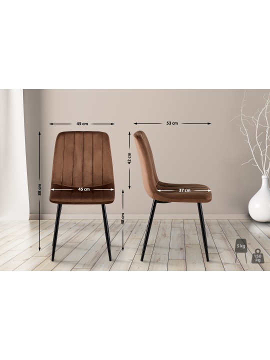 Sada 4 dijonských zamatových stoličiek, hnedá