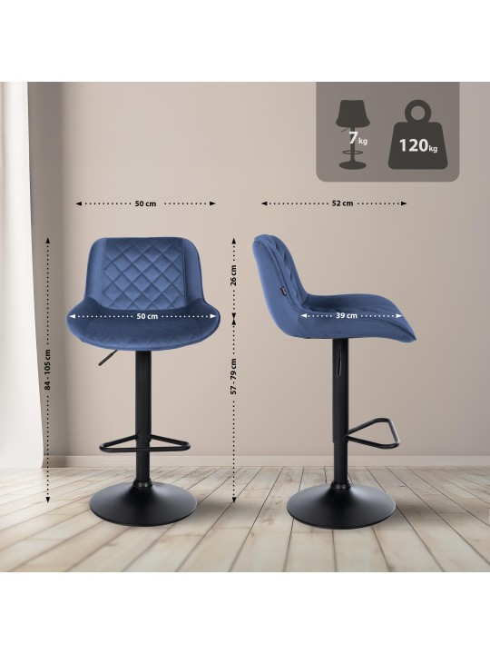 Sada 2 barových stoličiek Kasson velvet, modrá