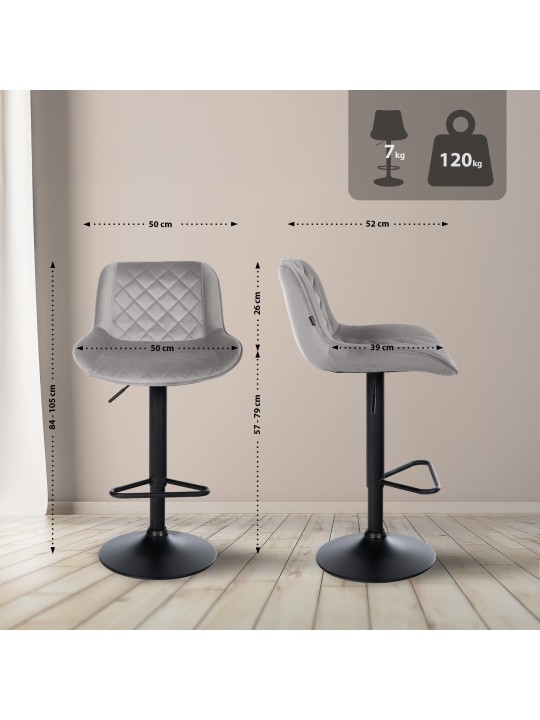 Sada 2 barových stoličiek Kasson velvet, sivá