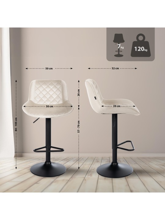 Sada 2 barových stoličiek Kasson velvet, krémová