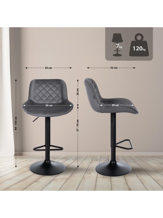 Sada 2 barových stoličiek Kasson velvet, tmavosivá