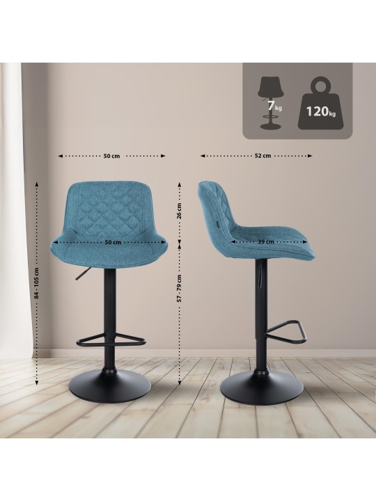 Sada 2 barových stoličiek látka Kasson, modrá