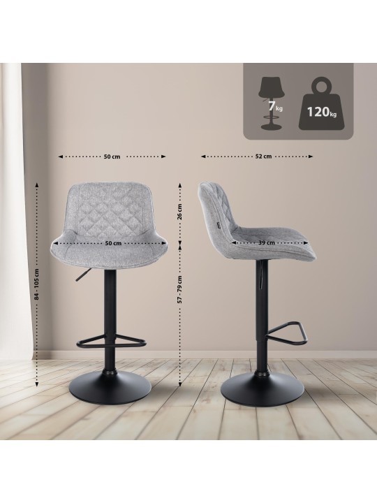 Sada 2 barových stoličiek látka Kasson, sivá