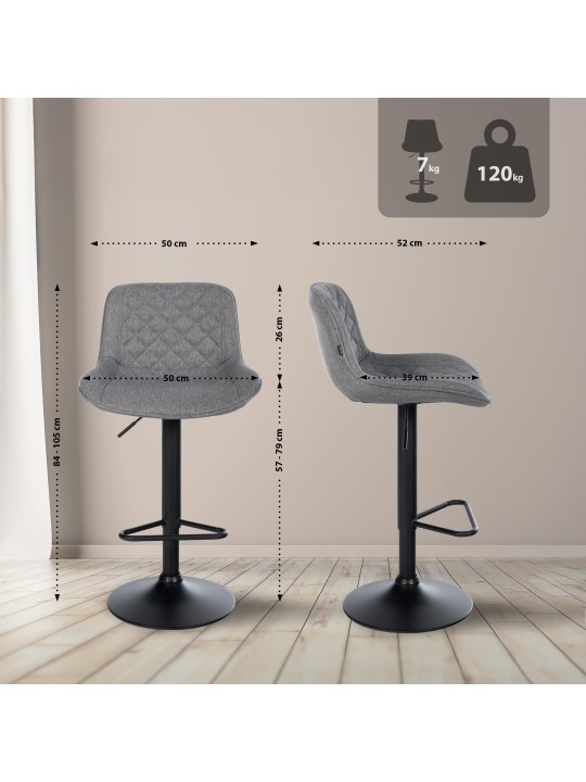 Sada 2 barových stoličiek látka Kasson, tmavosivá