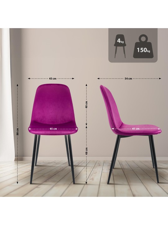 Sada 4 jedálenských stoličiek Maryam velvet, fialová