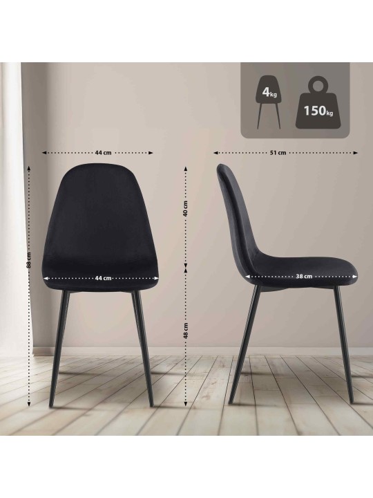 Sada 4 jedálenských stoličiek Napier velvet, čierna