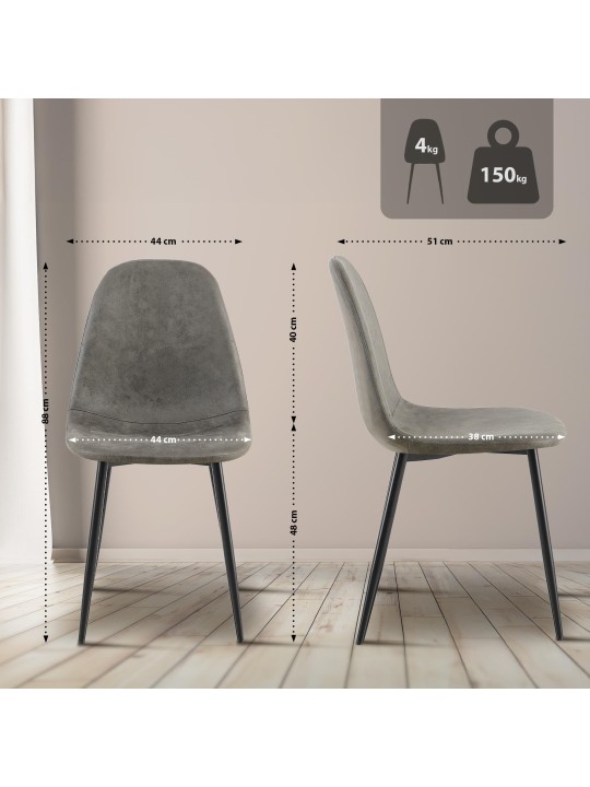 Sada 4 jedálenských stoličiek Napier z umelej kože, tmavosivá