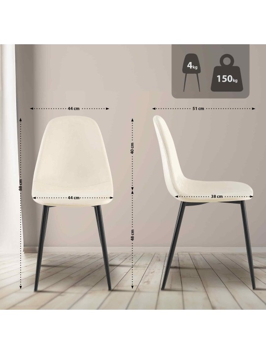 Sada 4 jedálenských stoličiek Napier velvet, krémová