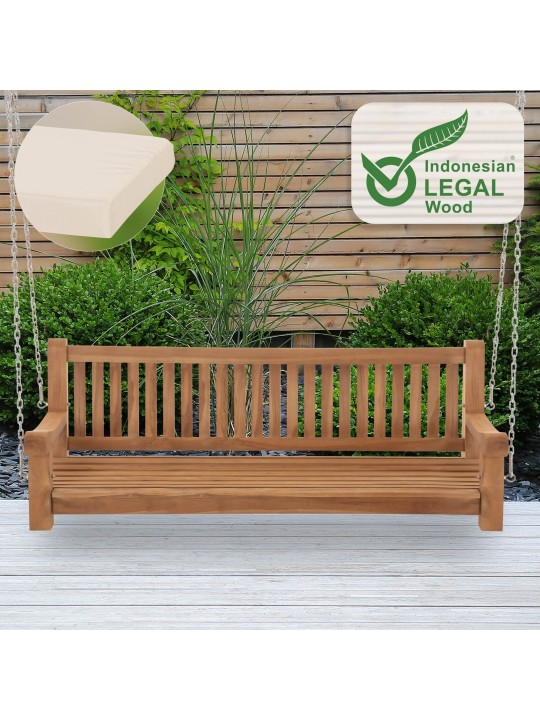 Hojdacia lavica Joyce s podsedákom 180 cm + teak, krémová