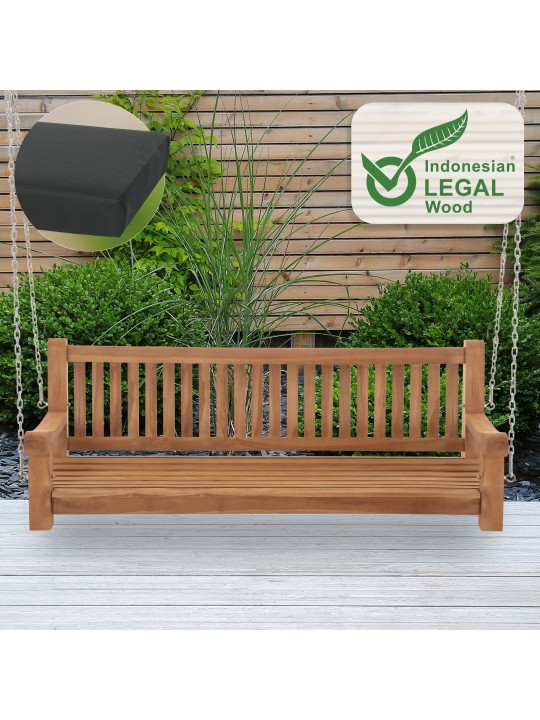 Hojdacia lavica Joyce s podsedákom 180 cm + teak, tmavosivá