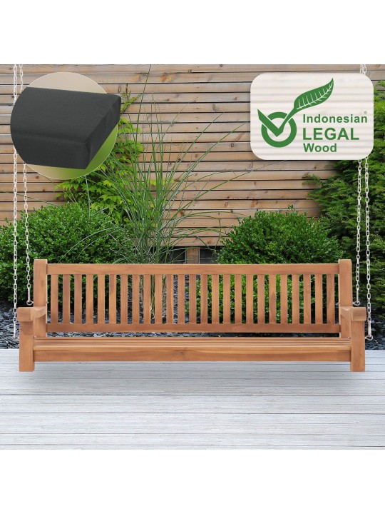 Hojdacia lavica Joyce s podsedákom 200 cm + teak, tmavosivá