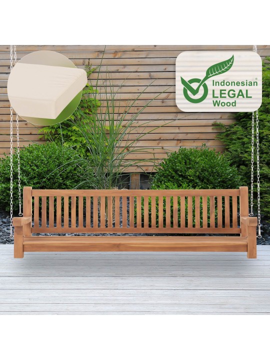 Hojdacia lavica Joyce s podsedákom 220 cm + teak, krémová