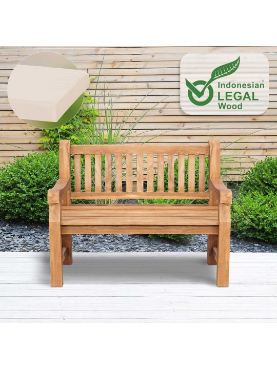 Teaková lavica Jackson s podsedákom 120 cm + teak, krémová