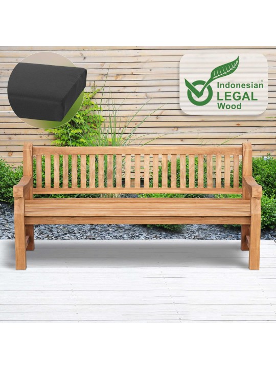 Teaková lavica Jackson s podsedákom 200 cm + teak, tmavosivá