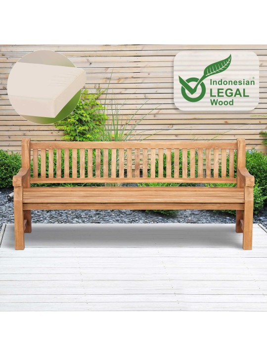 Teaková lavica Jackson s podsedákom 220 cm + teak, krémová