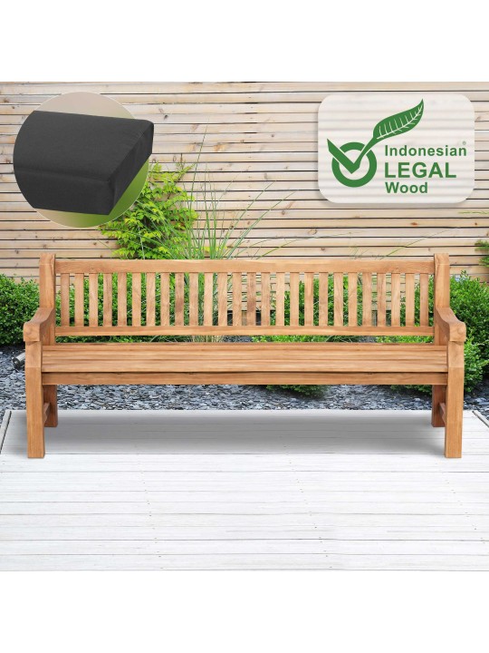 Teaková lavica Jackson s podsedákom 220 cm + teak, tmavosivá