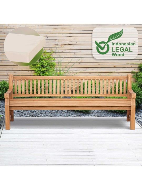 Teaková lavica Jackson s podsedákom 240 cm + teak, krémová