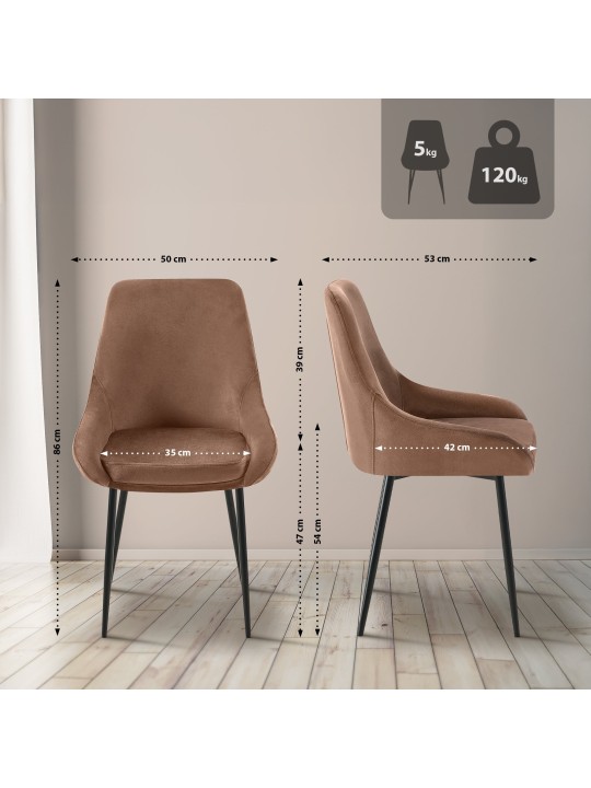 Sada 2 jedálenských stoličiek Elmira velvet, hnedá