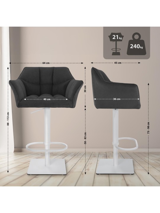 Barová stolička Damaso W Cord, tmavosivá