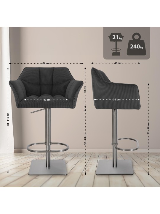 Barová stolička Damaso E Cord, tmavosivá