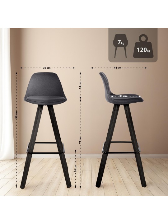 Sada 2 barových stoličiek Corbin Fabric Square, tmavosivá