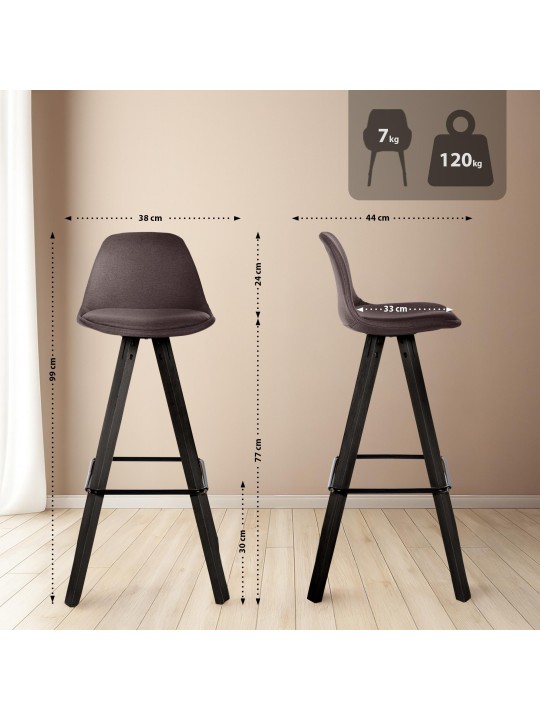 Sada 2 barových stoličiek Corbin Fabric Square, hnedá