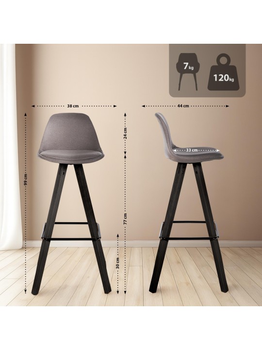 Sada 2 barových stoličiek Corbin Fabric Square, šedohnedá