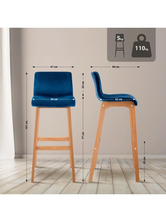 Barová stolička Hoover Velvet Natura, modrá
