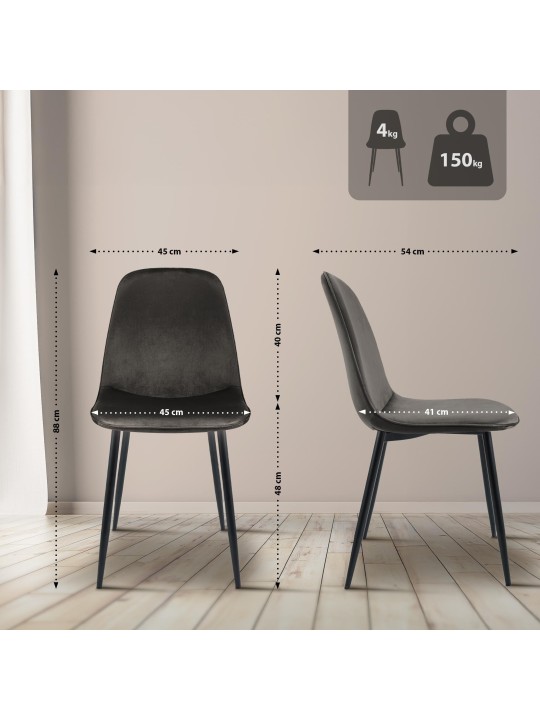 Sada 2 zamatových jedálenských stoličiek Maryam, antracitová