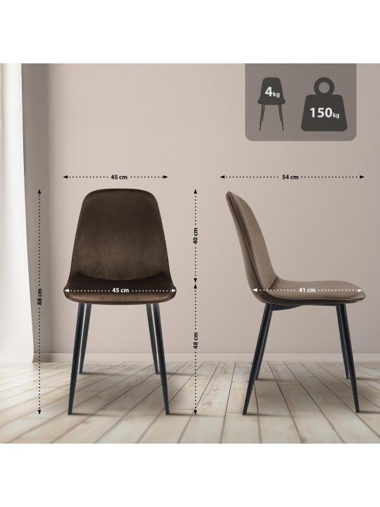 Sada 2 zamatových jedálenských stoličiek Maryam, hnedá