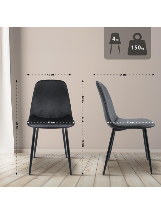 Sada 2 zamatových jedálenských stoličiek Maryam, tmavosivá